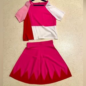 Girls pink, red, and white skirt set